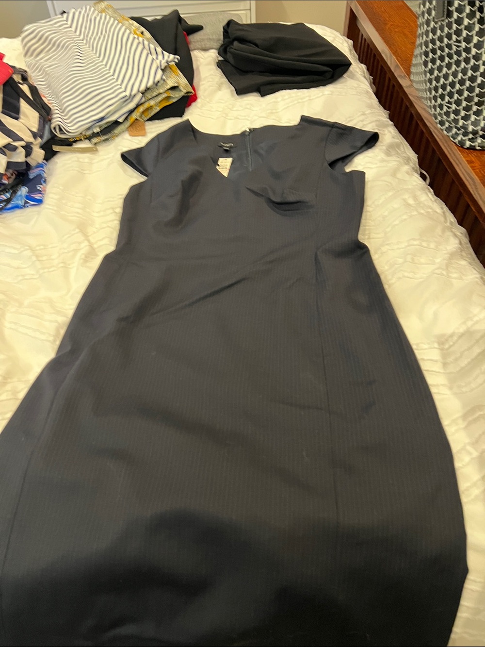 Talbots Navy Pinstripe Midi Sheath Dress